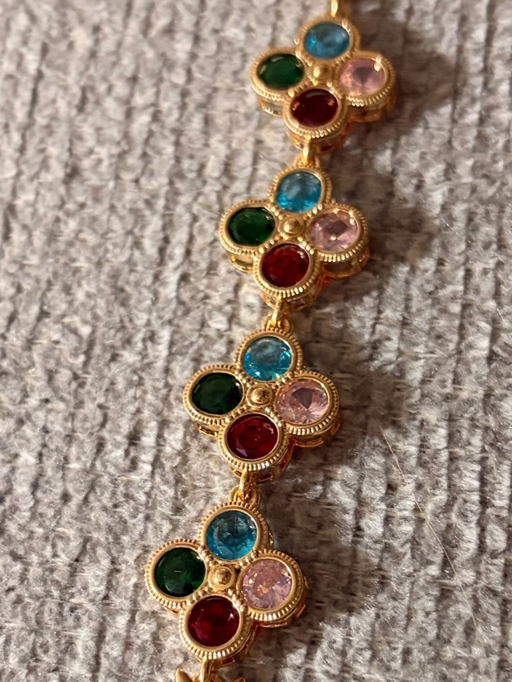 Gold Filled Over Brass Multicolor Crystal Flower Link Bracelet - Picture 4 of 4